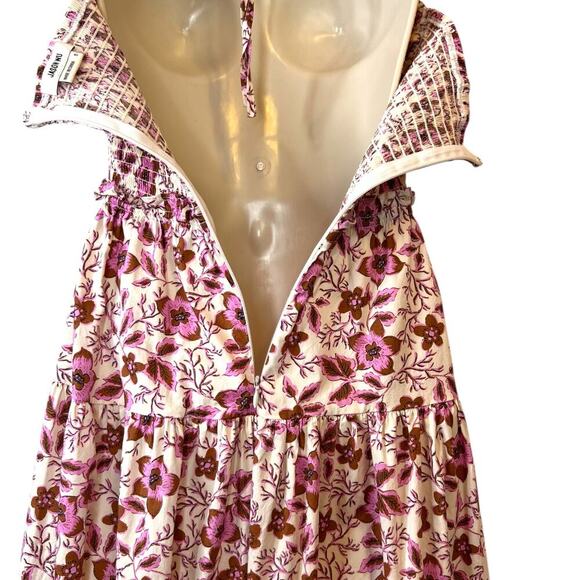Jason WU Halter Strapless Floral Smocked Midi Dress in Pink Brown Women's Small - Picture 11 of 15